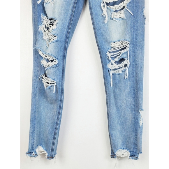 American eagle outfitters size 00 distressed high rise mom jeans light blue - Picture 6 of 12